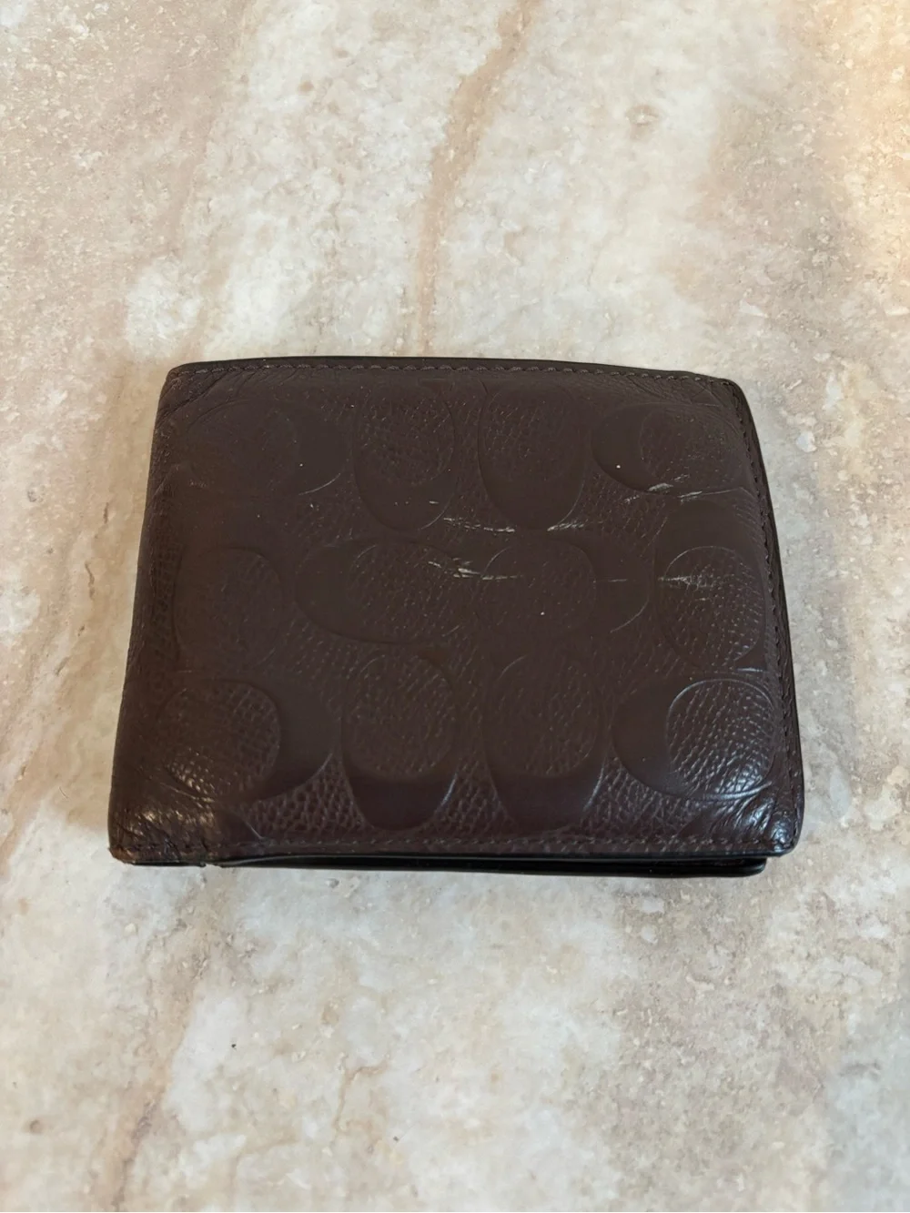 Coach Men's Dark Brown Signature Monogram Leather Bi-Fold Wallet